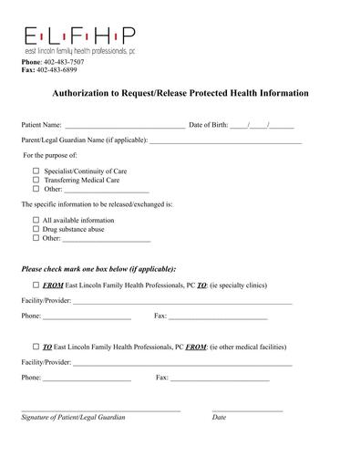 Release of Information to Facility