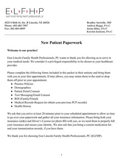 New Patient Paperwork Packet